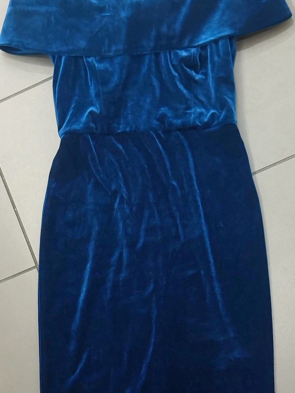 Calvin Klein One-Shoulder Velvet Dress in Deep Blue